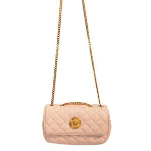 Versace Women's Pale Pink Leather Gold Medusa Quilted Small Handbag Shoulder Bag